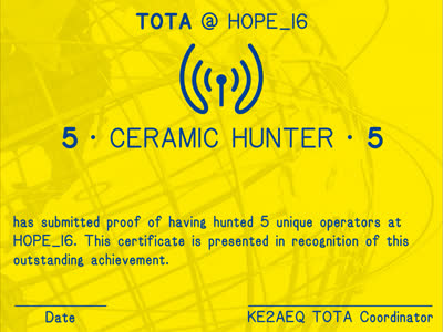 Thumbnail of award 'Hunted 5 Unique Operators'
